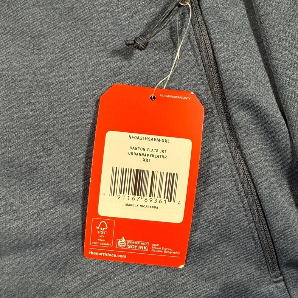The North Face Canyon Flats Jacket Full‎ Zip Navy Heathered Zip Pocket SZ 2XL